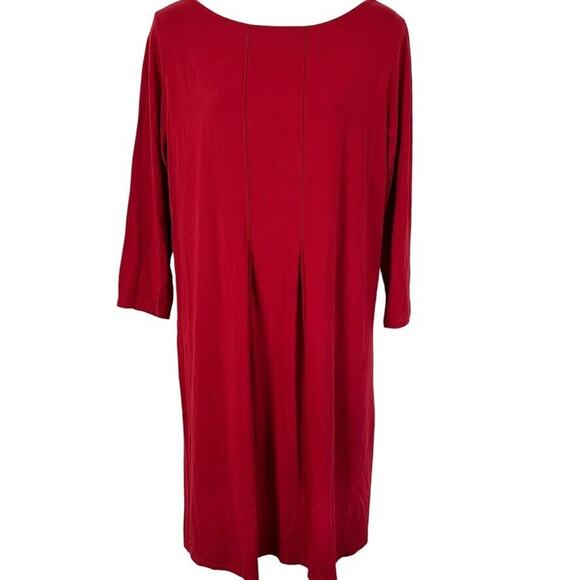 J Jill Wearever Womens Red Pleated Stretch Knit 3/4 Sleeve Above Length Dress M - Picture 1 of 16